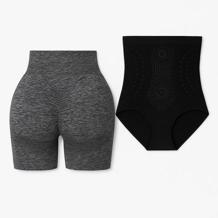 Dos fajas tipo corsé y dos shorts de yoga negros