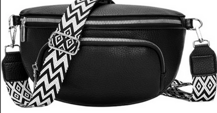 Bolso de hombro negro con compartimentos y gancho para colgar