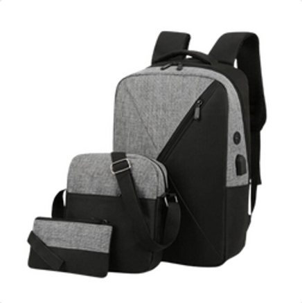 Set de mochila, bolso y riñonera de hombre en color gris
