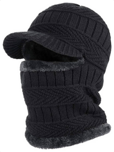 Pasamontañas de invierno negro con visera