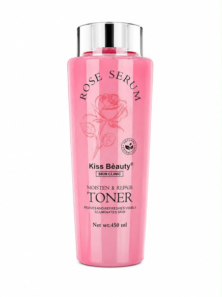 Tónico facial hidratante de rosa Kiss Beauty en envase de 450 ml