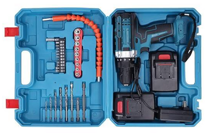 Taladro de batería con maletín, 2 baterías y accesorios