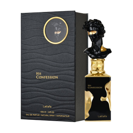 Frasco de His Confession de Lattafa, perfume para hombre