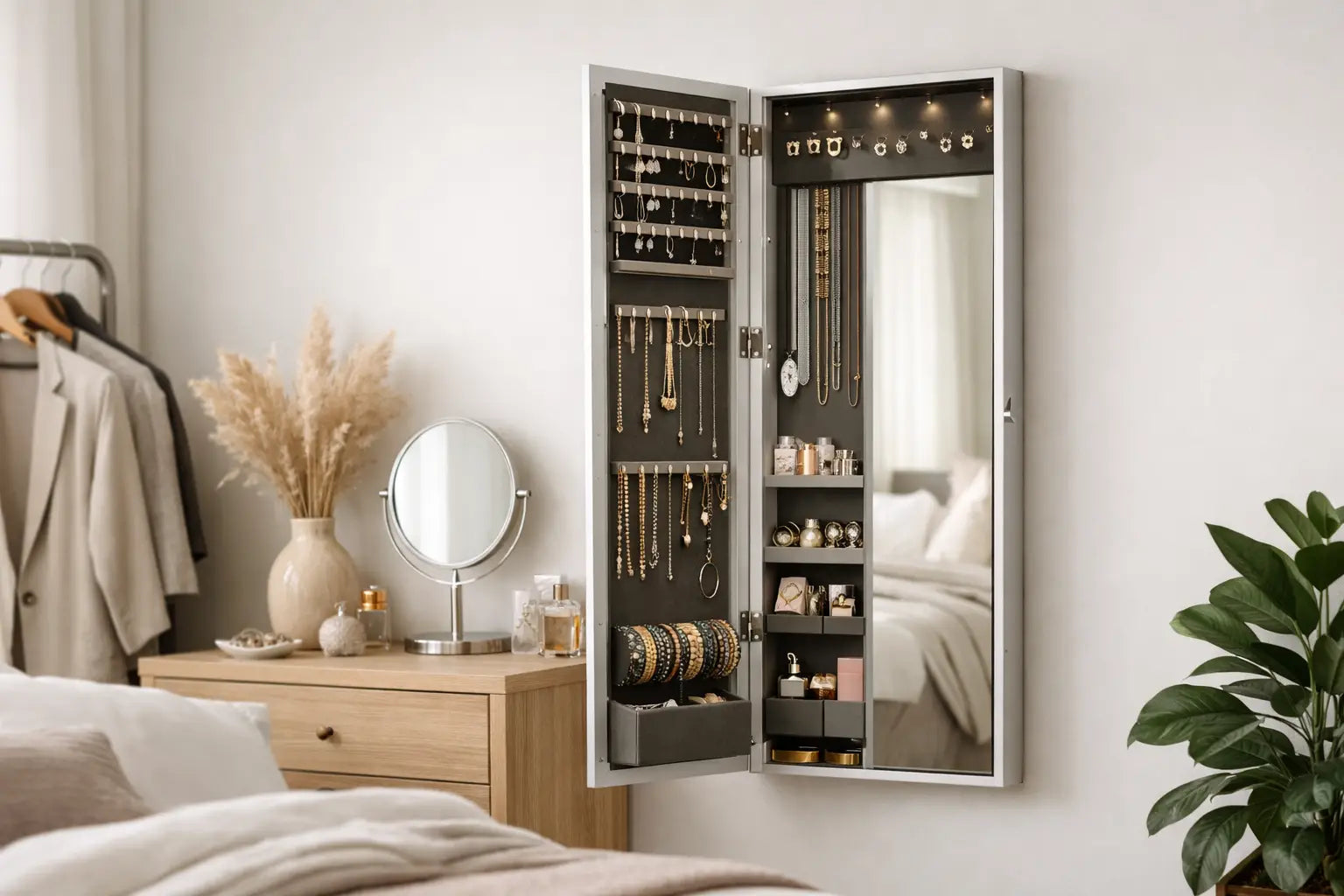 Espejo joyero de pared con estilo y orden