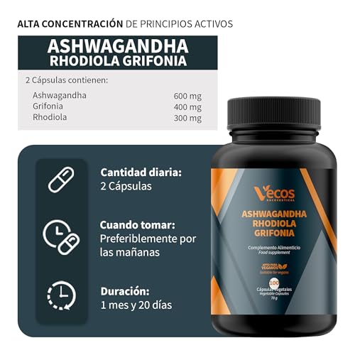 Ashwagandha Rhodiola Grifonia 100 Cápsulas