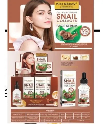 Serum Facial KISS BEAUTY con Colageno, Vitamina E y Baba de Caracol 30ml
