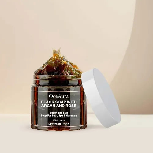 Jabon Negro Marroqui Oceaura con Argan y Rosa 200g