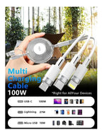 Cargador 3 en 1 Retrátil 100W USB C Rápido