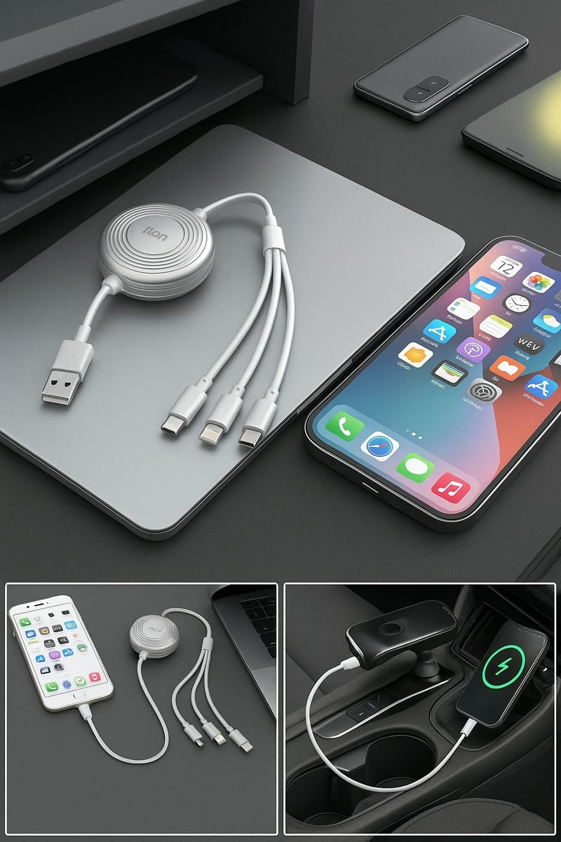 Cargador 3 en 1 Retrátil 100W USB C Rápido