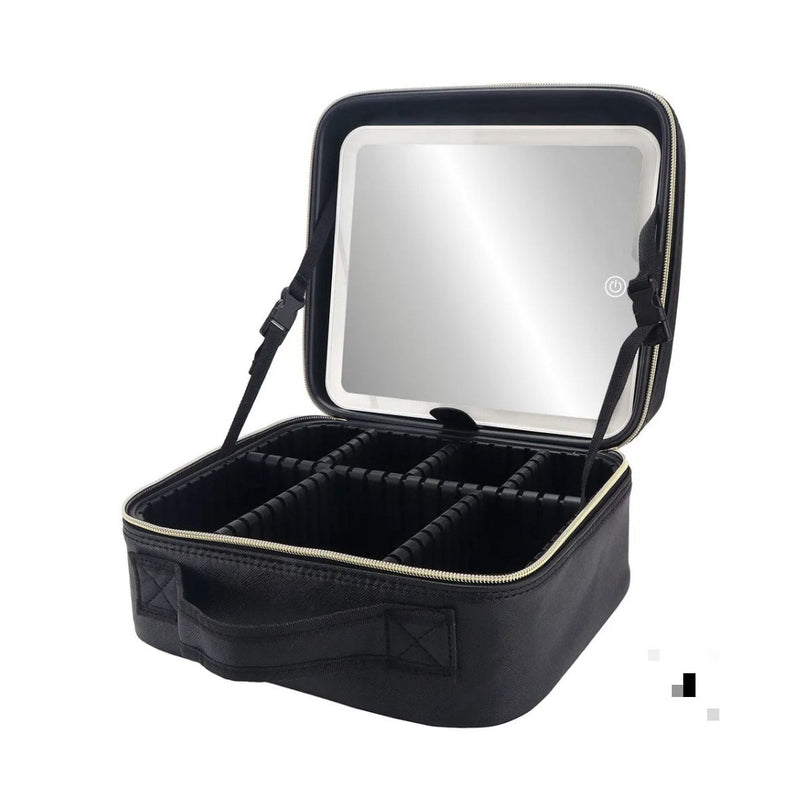 Bolsa de Maquillaje Portátil con Espejo y Luz LED