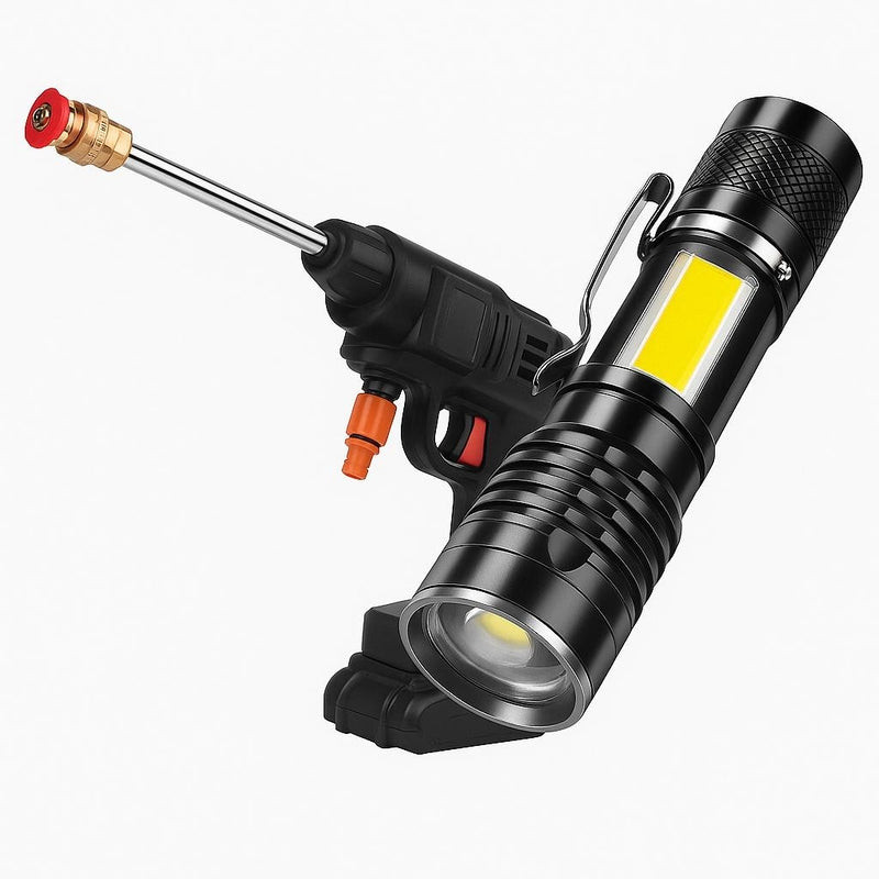 Pistola de agua de alta presión y mini linterna recargable con zoom