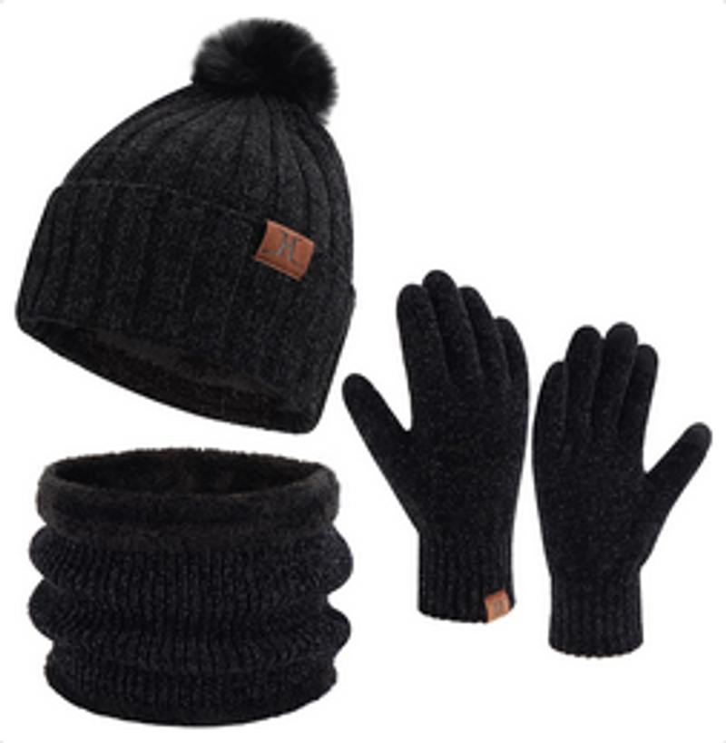 Set aus Mütze, Loop-Schal und Handschuhen Schwarz