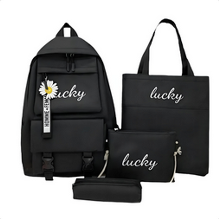 Schwarzer 4-in-1-Schulrucksack