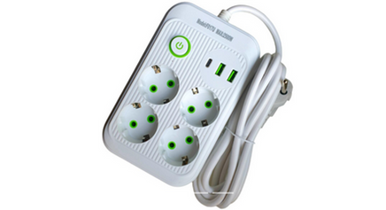 Regleta de enchufes con 4 tomas, 2 puertos USB y 1 puerto Tipo C
