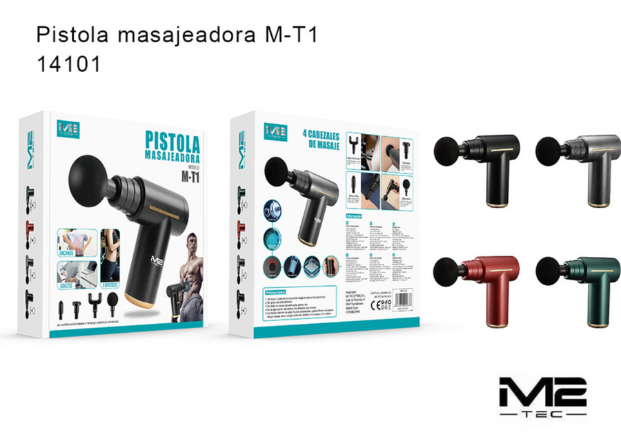 Pistola de masaje M2-TEC M-T1 con 4 cabezales intercambiables