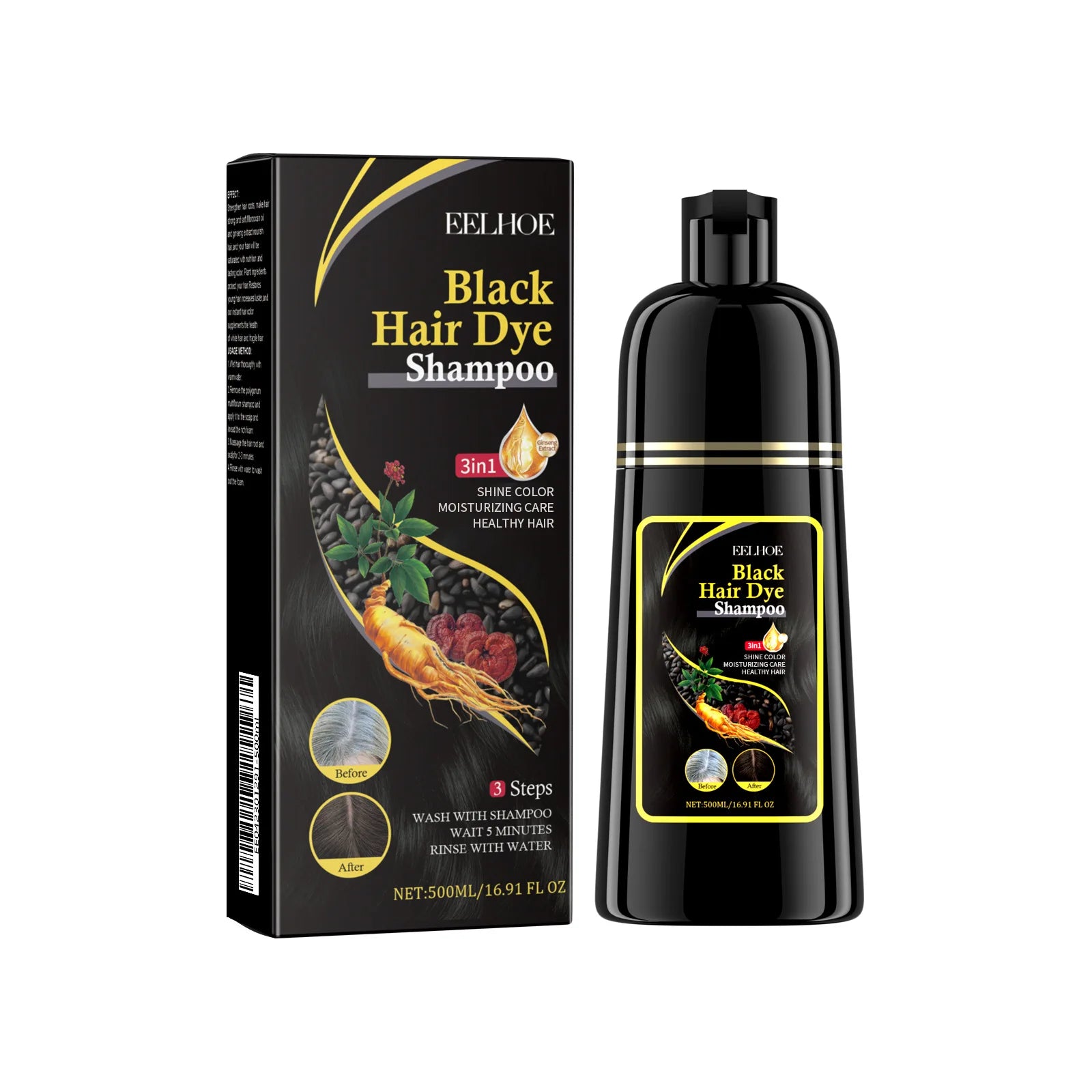 EELHOE Black Hair Dye Shampoo 3-in-1