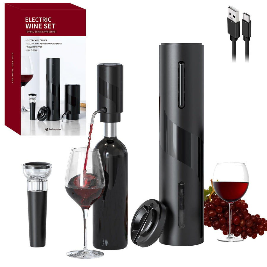 Set de sacacorchos eléctrico de acero inoxidable con cortacápsulas
