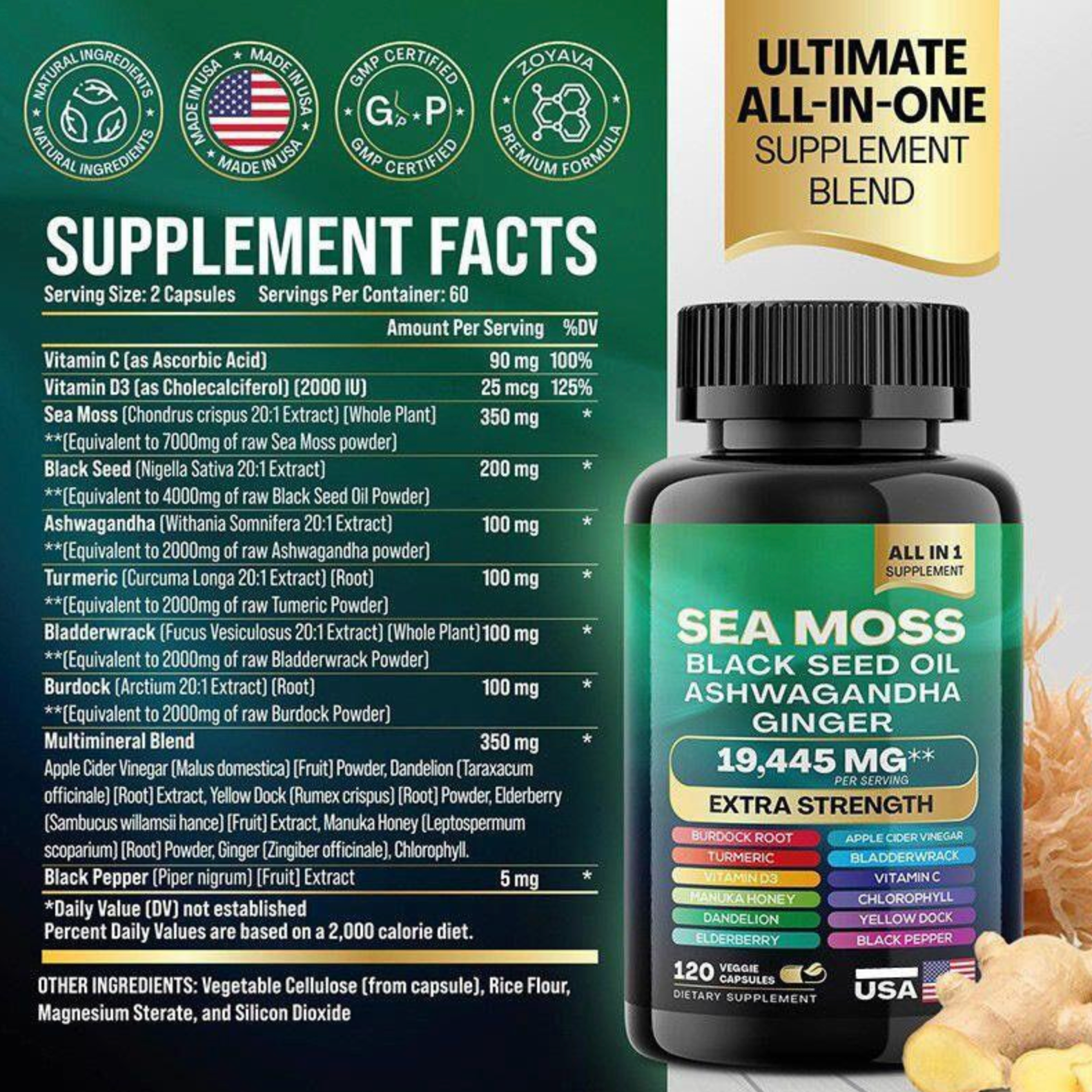Sea Moss + Black Seed Oil + Ashwagandha – All-in-One Natural Supplement 120 Capsules