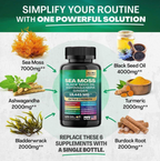 Suplemento Natural 3 en 1 Musgo de Mar, Semilla Negra y Ashwagandha 120 Capsulas