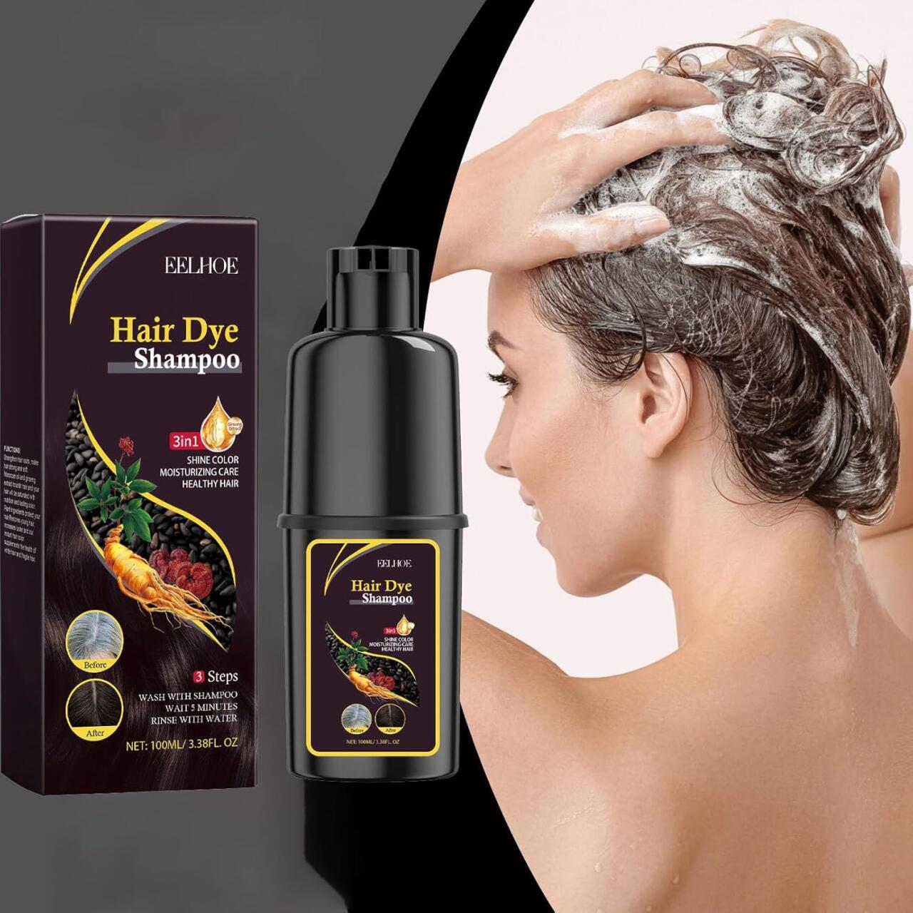 Tinte de Cabello Negro Instantaneo 3 en 1