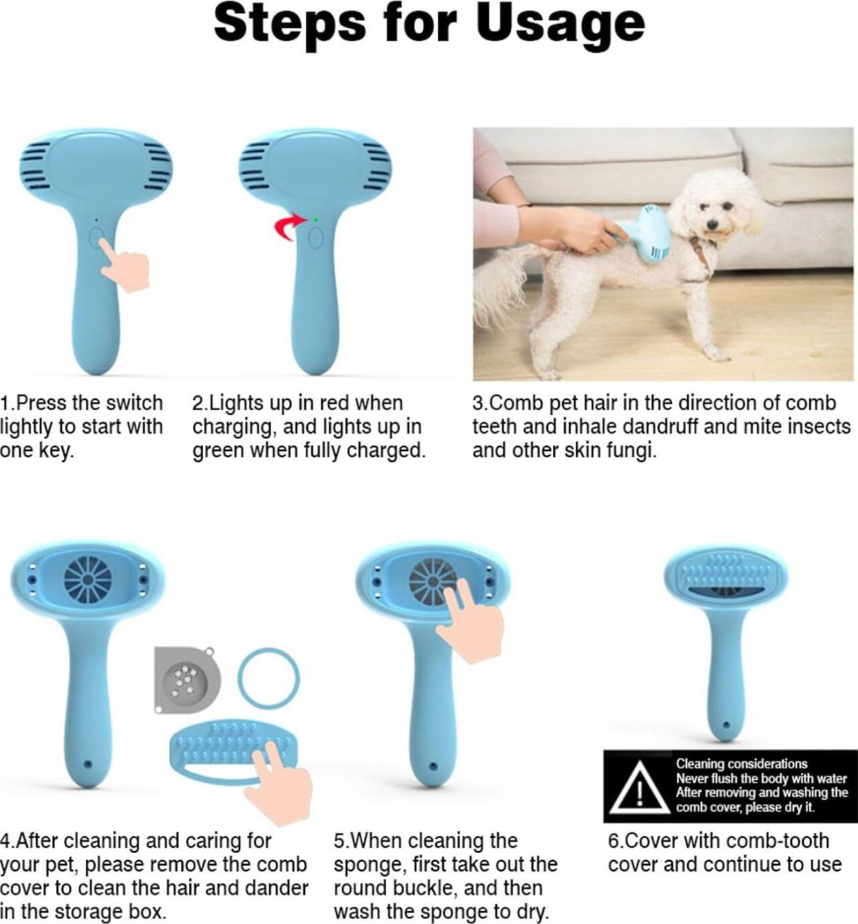 Cepillo Eléctrico Recargable para Pelo de Perros y Gatos