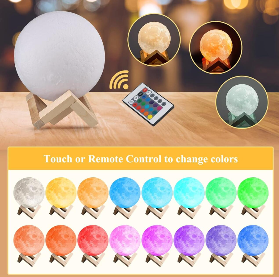 Lampara Lunar 3D con Luz Nocturna