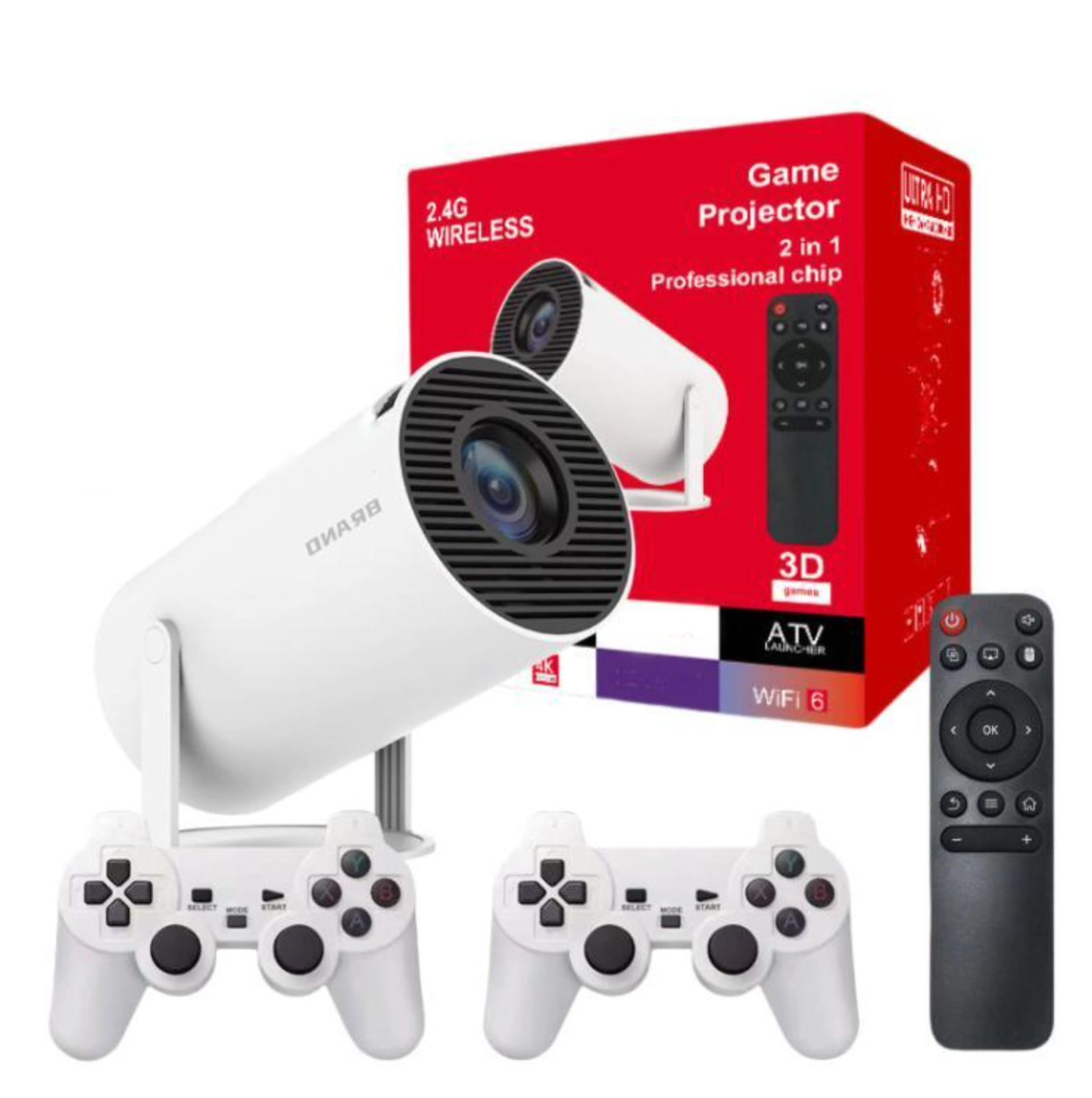 Mini Game Projector Console – Built-in Games & Dual Controllers
