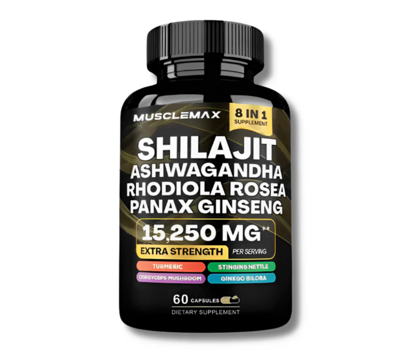 ⚡ Shilajit + Ashwagandha + Rhodiola Rosea + Panax Ginseng – Natural Energizing Supplement 60 Capsules