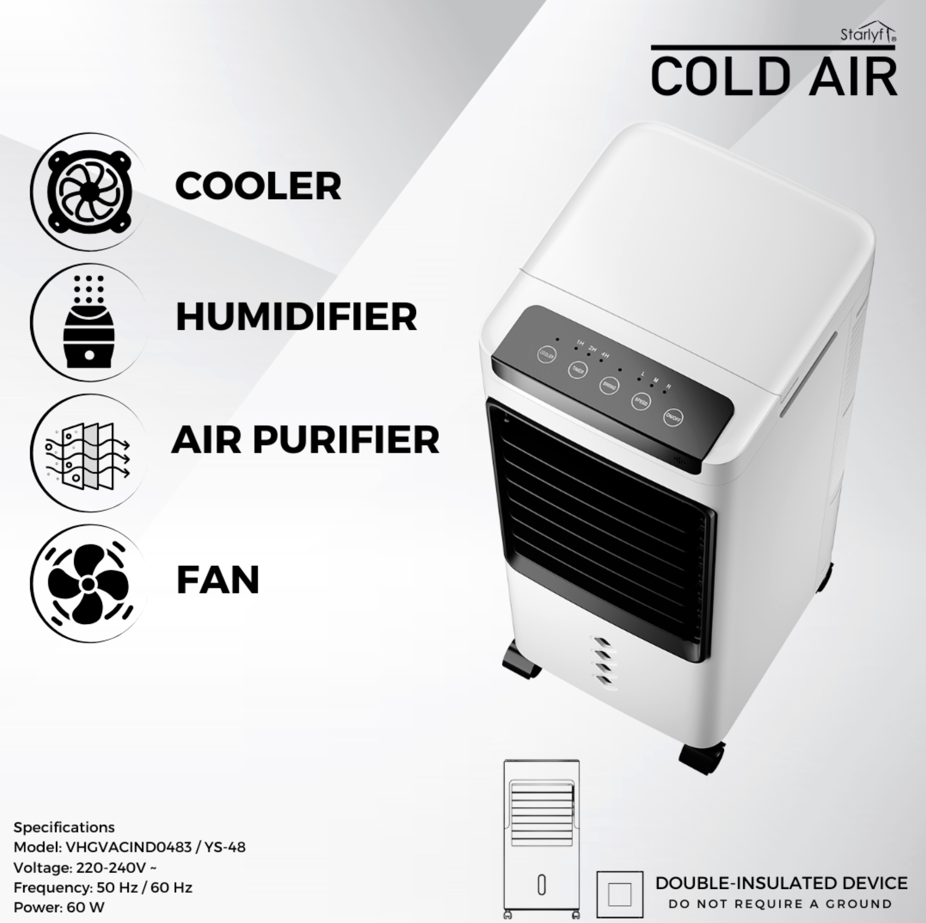 Starlyf Cold Air Enfriador de Aire Portatil 3 en 1