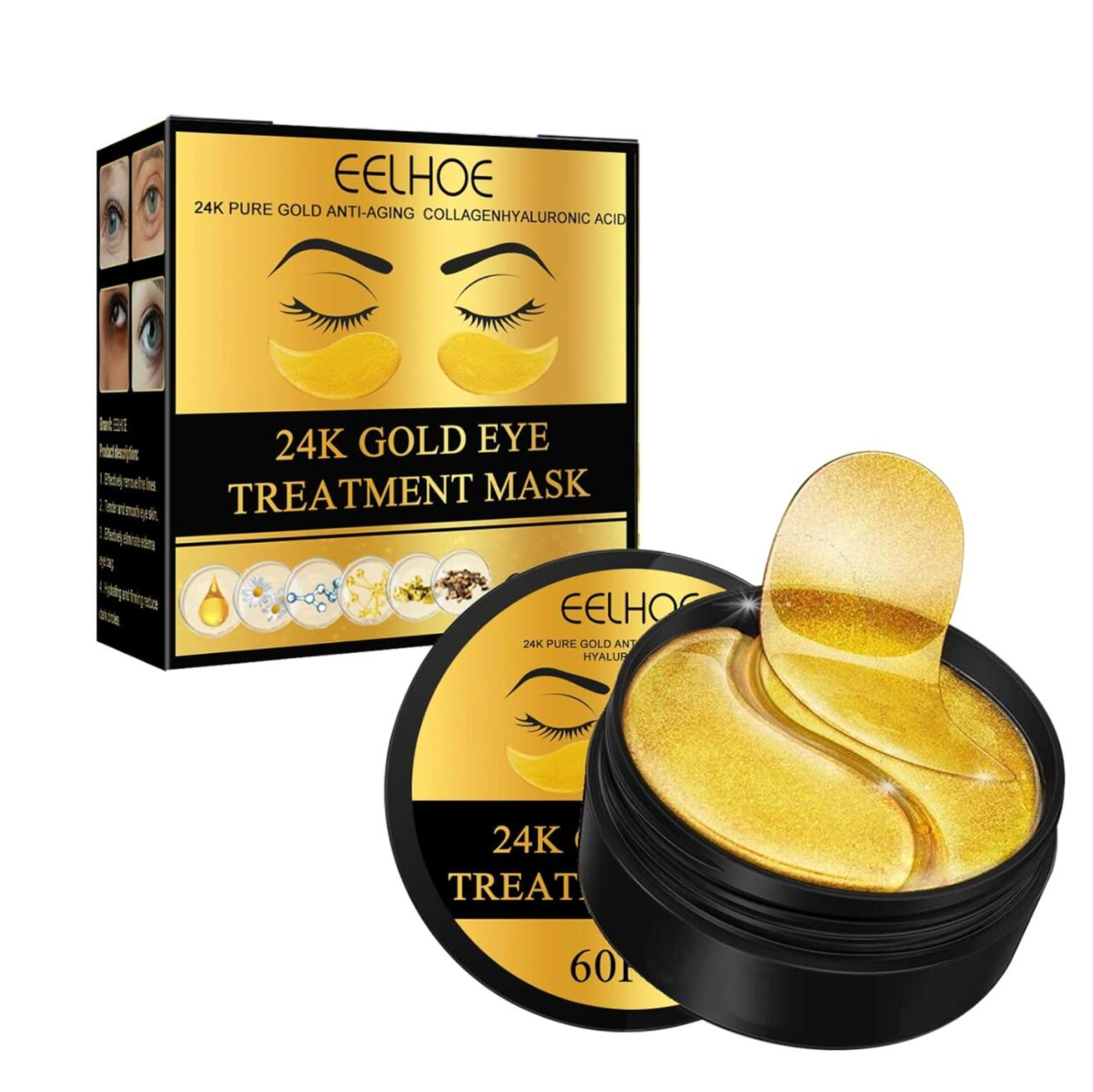 👁️ EELHOE 24K Gold Eye Patches – 60 Pcs