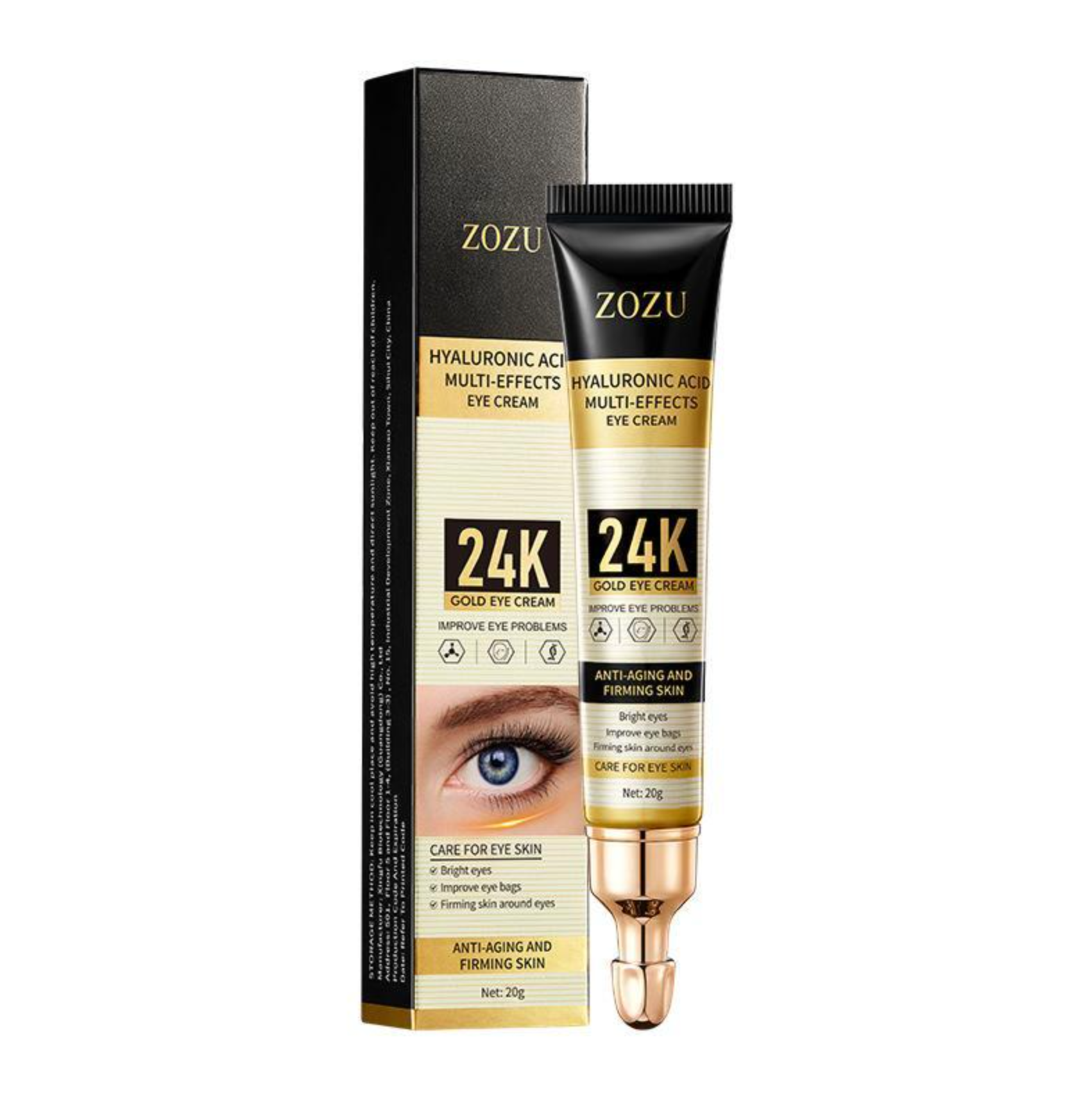 Crema Contorno de Ojos Oro 24K y Ácido Hialurónico - Hidrata y Reduce Ojeras